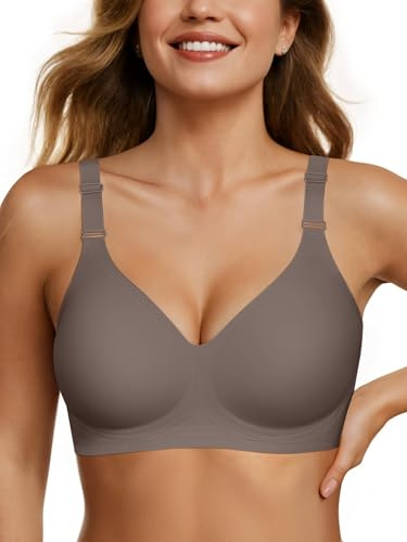 OEAK Seamless Bra Non Wired Bras for Women Wireless Push Up Bra Support V Neck Full Coverage Comfort Sleep T Shirt Bralettes Soft Sleep Everyday Bras with Bra Extender(Grey,X-Large)