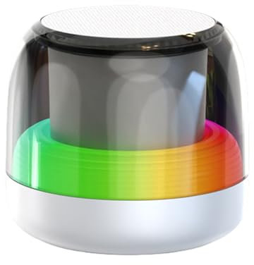 Mokeum Portable Bluetooth Speaker, Wireless Speaker with RGB LED Light, TWS Dual Pairing, HD Sound, TF Card Play Support, Mini for Travel, Outdoor, Party, Beach, Camping, Biking (White)