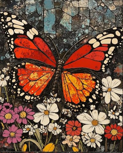ANSIWEIGO Malen-nach-Zahlen-Set für Erwachsene und Anfänger,„Farbiger Schmetterling“,einfaches Malen nach Zahlen zum Selbermachen,Acrylbild,Malen nach Zahlen,Kunst und Handwerk,40x50 cm,ohne Rahmen