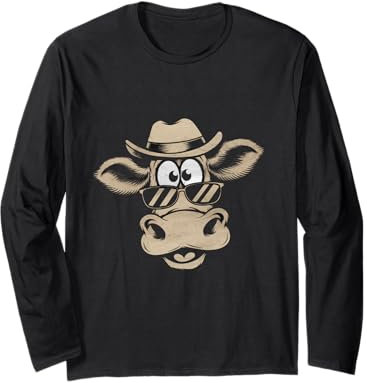 Kuh Witze Kuh mit Brille Lustige Kuh Gesicht Bilder Langarmshirt