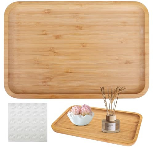 wocpvm Petit plateau carré en bambou - 30 x 20 cm - Petit plateau décoratif pour salle de bain - Plateau allongé en bambou - Décoration pour la maison, l'hôtel, le restaurant