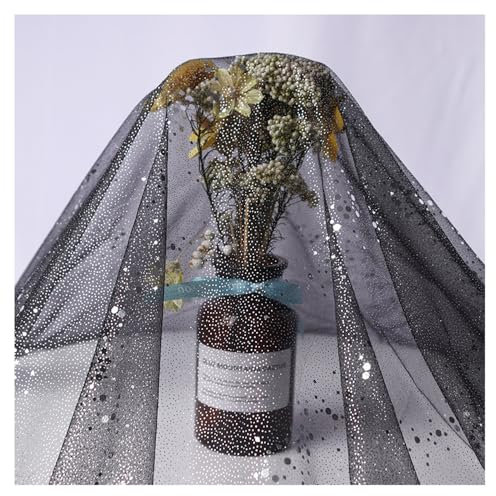 SMTCM Netzstoff Glitter Tüllstoff mit Pailletten 4M*150CM Schwarz Glitzerstoff Meterware Sparkly Stoffe zum Nähen Glänzend Strass Tüll Dekostoff Paillettenstoff für DIY Vorhänge Kleidung Hochzeit