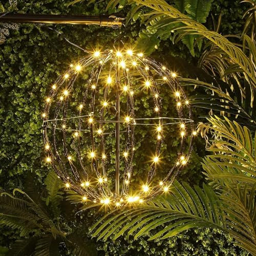 Luci a Sfera a LED di Natalizie, Luce a Sfera Sospese per Esterni, Luci Natale in Metallo da Giardino Pieghevoli, Globi Luminosi Appendere per Casa, Giardino, Feste, Natale, Balcone