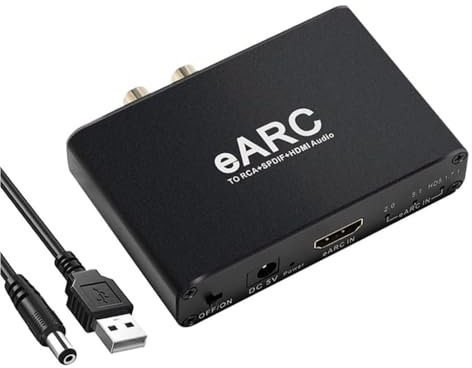 F.QYNing Conversor de audio de eARC a RCA+SPDIF+HDMI,frecuencia de muestreo de audio de 24 bits/192 kHz,retorno de audio ARC,7.1canales HD,conversor de audio 3,5 mm,compatible con entradas eARC y ARC