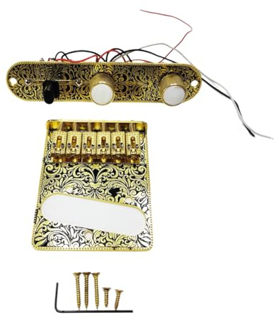 Sefdrert 6 String Roller Saddle Guitar Prewired Control Plate and Bridge Plate TL Electric Guitar Replacement Parts Gold