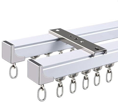 APMOE Gardinenschiene 2 Läufig - Vorhang-Doppelschienen Aluminiumlegierung Curtain Rail Deckenmontage Schiebegardinen Schiene Wandstärke 2,8 mm für Schlafzimmer(4.3M/14.1FT)