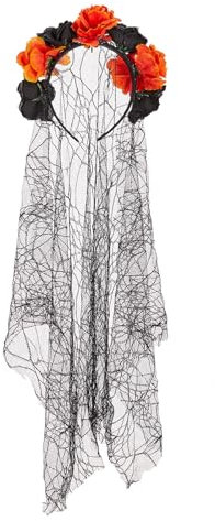 Elegant Rose Headband With Long Black Headdress Decoration Unique Rose Headpiece For Halloween Costume Dress Up