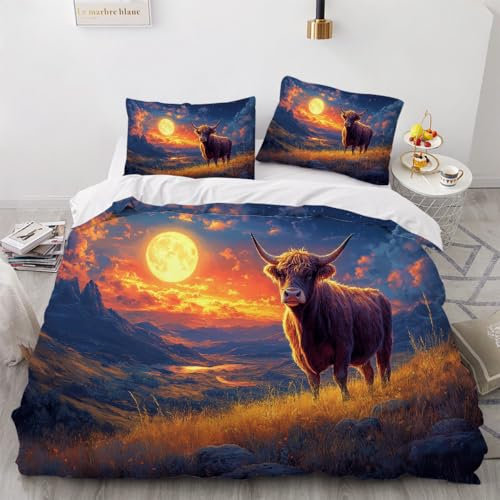 ARTAMA Teens Bettbezug 220x240,Jungen Yak Bettwäsche-Set, Bettwäsche Set 3 Teilig Sonnenuntergang Prärie Tagesdecken Schlafzimmer Dekor