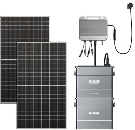 Zendure SolarFlow 800 Micro-onduleur Hybride Intelligent 1200W MPPT, Puissance AC bidirectionnelle de 800 W, avec Panneau solaire Bi-facial 1300W, avec AB2000S*2 Batteries (Installation Facile)