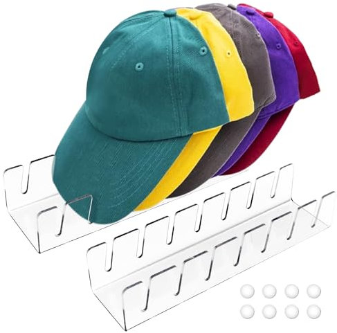 2 Stück Cap Halte, Acryl Kappenhalter Organizer, Desktop Cap Halterung Fasst 14 Baseballkappen, Keine Installation, Transparente Kappenhalter für Schlafzimmer, Kleiderschränke, Kommoden und Wände