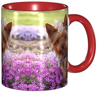qrESONES Ceramic Mug Large Coffee Mugs Breakfast Mug Oat Milk Cup Teacup,Yorkshire Terrier Dog,Red,One Size