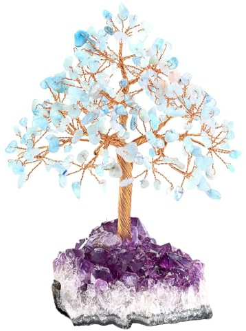 RelaxNest Amethyst Geldbaum | Lila Baum des Lebens Schreibtisch Dekor | Zen Büroaccessoire, Einzigartiges Geburtstagsgeschenk für Frauen, Positive Energie Kristallkunst (Aquamarin)