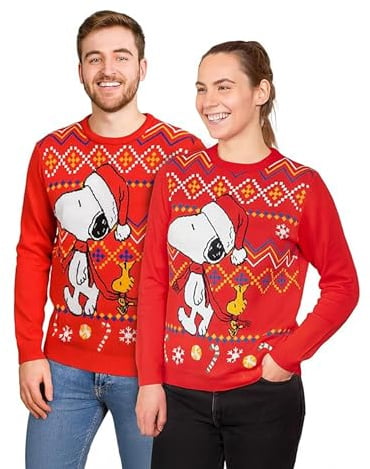 United Labels The Peanuts Snoopy Winterpullover Unisex, Rot, Winter Strickpullover, Ugly Sweater für Damen und Herren