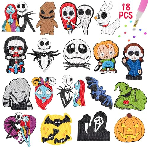 Viicoor Halloween Diamond Painting Set für Kinder und Erwachsene, 5D Diamant Malerei Kit, DIY Bastelset mit Aufklebern (Halloween-18P)