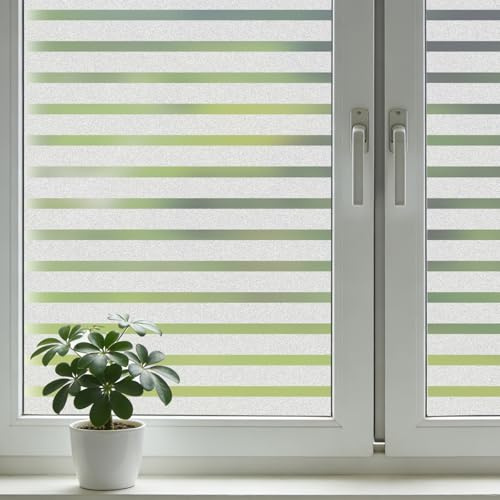 shinfly Fensterfolie Streifen 90 x 200 cm, Fensterfolie Blickdicht, Sichtschutzfolie Fenster Milchglasfolie, selbsthaftend statisch haftend, Anti-UV, für Bad, Büro & Wohnzimmer