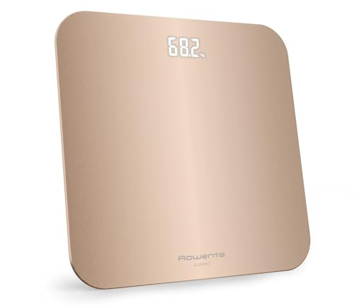 Rowenta - Classic 2.0 Pèse-personne Écran LED invisible - 180kg - Dune | Pèse-personne haute capacité 180 kg - Plateau large 31x31 cm - Design ultra-plat 2.2 cm - Lecture facile - Piles incluses