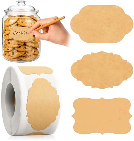 Ouligay 600 Pcs Labels for Jars, KraftLabel Stickers, Self-Adhesive Writable Gift Tags, Blank Stickers to Write on for Essential Oil Bottle, Jars, Food Storage or Gift Decoration(2x1.2 Inch)