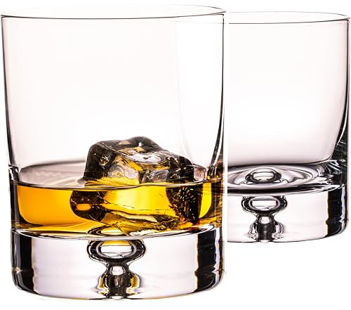 IMPERIAL Whiskeyglas Set 2 Stück – 300ml Whiskygläser aus Crystalline Glas Lissabon – dickwandig, schwer mit Luftblase im Boden Handmade