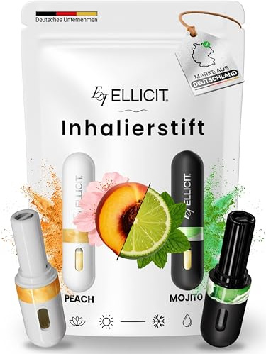 Ellicit Inhalierstift für die Nase 2 Stück Nasal Stick, Mojito & Peach Duft | Erfrischender Nasenstift mit ätherischen Ölen und Menthol – Nasal Stick, sofort spürbar, ideal für den Alltag [nachfüllbar]