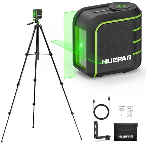 Huepar Livella Laser Verde Autolivellante con Treppiede 150 cm – U011GTP | Linee Incrociate,Resistente a Cadute da 100cm,Base Magnetica 360°,Modalità Impulso 50m per Piastrellisti e Ristrutturazioni