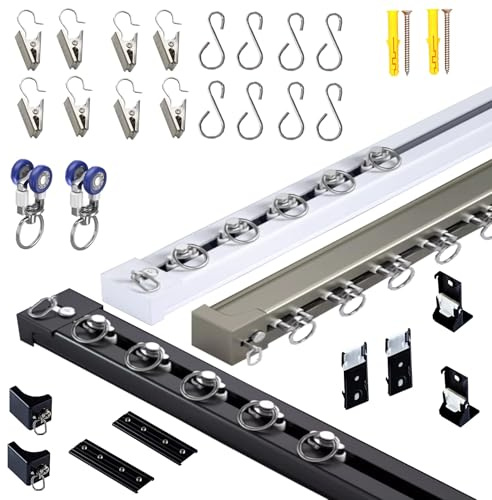 Vorhangschiene, 110 cm, mit Clips und Haken, Wandmontage, Raumteiler für Wohnmobile, weiß, verstellbar 50 cm - 500 cm, perfekt für Zuhause und Camping