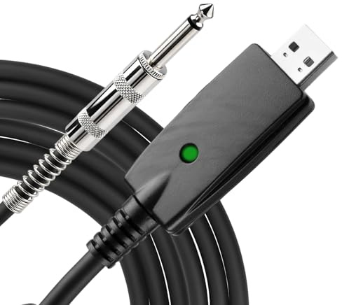USB-Gitarrenkabel, Bass-auf-USB-Verbindungsadapter, 6,35 mm, 1/4 Zoll Aufnahmeleitung, kompatibel mit PC, Mac, Xbox, PS4, PS3, PS2, professionelle Gitarre auf PC, Link-Kabel, Adapter, vergoldet
