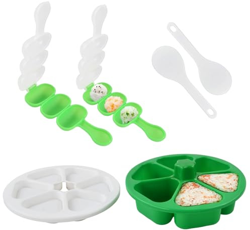 Daelesr Dreieckige Onigiri Formonigiri Maker, Reisbällchen Former, Sushi Maker Set 6 in 1, Kleine Reiskugel-Shaker mit 1 Rice Paddle für Mittagessen, Bento (Grün)