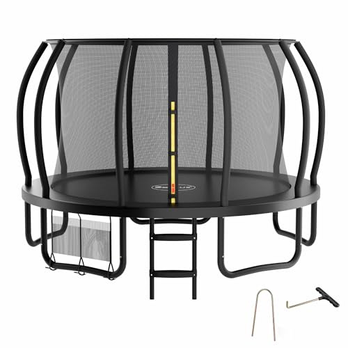 Zelsius Trampolin Schwarz für den Outdoor-Bereich | Trampolin Outdoor, Gartentrampolin mit Sicherheitsnetz, Leiter und Schuhbeutel | Trampolin für Sport und Freizeit