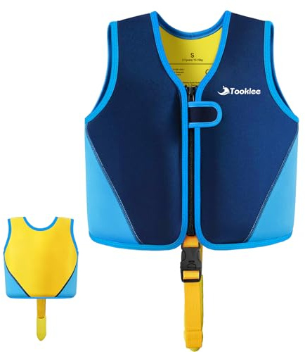 Gilet de Natation pour Enfant,Gilet Natation Enfant Certifié TÜV,gilet natation bébé garçon Aide à la Flottaison Réglable à 8 Panneaux,gilet de Flottaison pour Tout-Petits en Néoprène,Bleu-S 2 à 3 ans