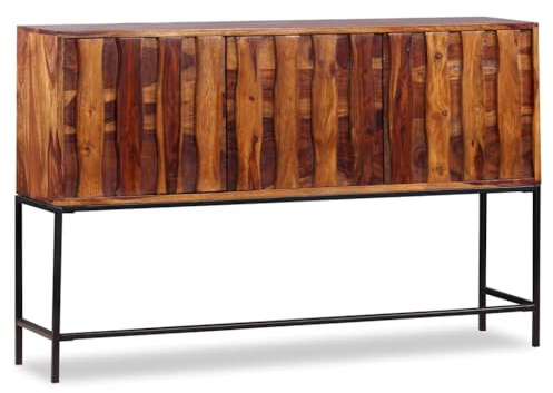 sephironlbb Sideboard Massivholz Akazie 120x30x80 cm, handgefertigt, mit 2 Fächern, stabilem Schmiedeeisen-Gestell, für Wohnzimmer, Flur und Essbereich