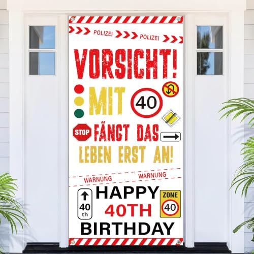 40 Geburtstag Deko Türbanner Verkehrsschild Motiv Männer Frauen 40. Feier | Lustiges Verkehrsschild Türbanner mit Zahl 40 Motiv, Party Dekoration Foto Hintergrund Geschenkidee zum 40. Geburtstag