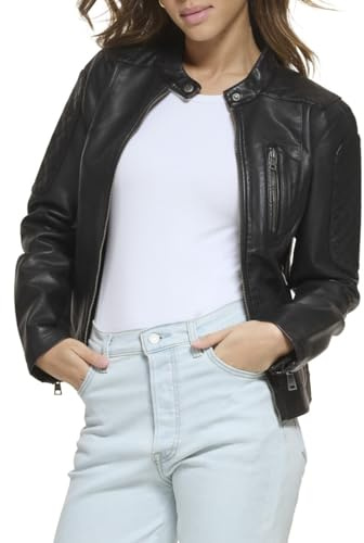 Levi's Women's Faux Leather Motocross Racer Jacket Coat, Black, L