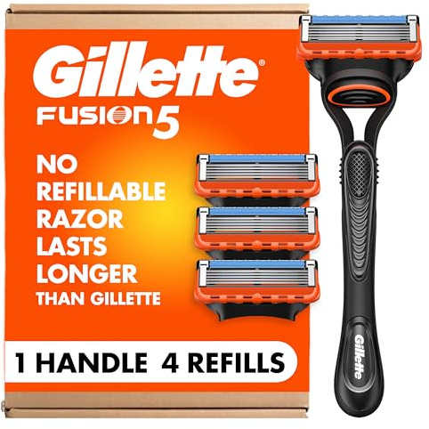 Gillette Fusion5 Razors for Men, 1 Razor, 4 Blade Refills, Lubrastrip for a More Comfortable Shave