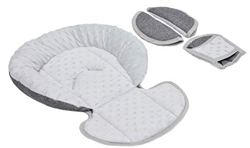 Sitzverkleinerer mit Gurtpolster | Universal-Set mit Kopfschutz & Sitzverkleinerer & Gurtpolster für jede Babyschale | atmungsaktiv & waschbar | Schonbezug 100% Baumwolle, Design:füchse (Grau)