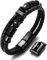 Halukakah Plus ● Schatten ● Herren-Armband Handgefertigt | Echtleder Schwarz | Magnetverschluss Edelstahl in Schwarz | Titan Perlen in Schwarz | KOSTENLOS Geschenkbox | Größe Einstellbar 21.5cm-23cm