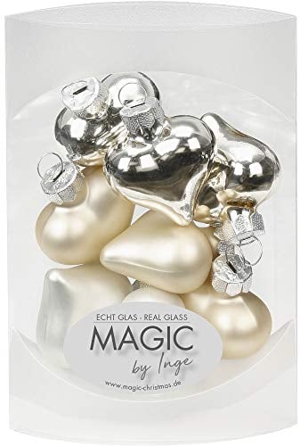 MAGIC 8 STK. Herzen 4cm Glas Weihnachtsschmuck Weihnachtskugeln Weihnachtsdeko Christbaumkugeln Christbaumschmuck Farbe: Cloud Dancer - weiß Elfenbein Champagner