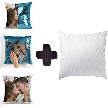 Pailletten-Kissen mit Füllung, doppelseitig, bedruckt, beliebiger Text und Bild, 40 x 40 cm, wendbarer Pailletten-Kissenbezug