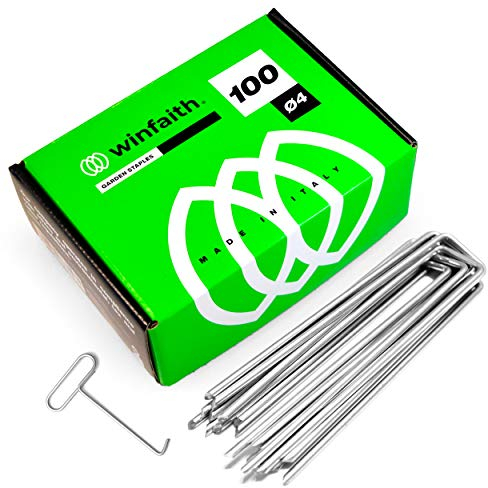 Winfaith Picchetti Telo Pacciamatura in Acciaio H150 x L30 x D4 mm Pezzi 100 Terreno Duro - Made in Italy EN 10204 3.1 Zincato a Caldo - Antiruggine Giardino Erba Sintetica Ancoraggio