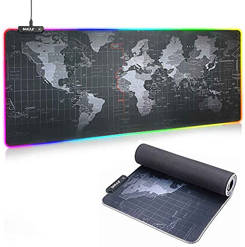 BAKAJI Tappetino Mouse Tastiera Gaming con Luce LED RGB 7 Colori 14 Modalità di Cambio Colore Dimensione 90 x 40 cm XXL Tappeto Mousepad in Tessuto Ultraliscio Impermeabile Base Antiscivolo