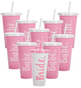 Bride & Babe Bachelorette Becher für Junggesellinnenabschiede [10 Stück],Bachelorette Party Supplies,Bachelorette Party Becher,Brautparty Becher,Brautjungfer Becher Set von 10