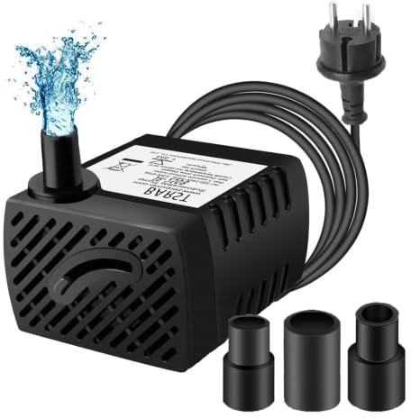 JIERTOP Springbrunnenpumpe Aussen Klein 250L/H 3.6W Aquarium Pumpe Leise | mit 1,8m Kabel, Teichpumpe Wasserpumpe für Außen Teich, Fischteich Sauerstoff, Zimmerbrunnen, Fontäne, Hydroponic Turm