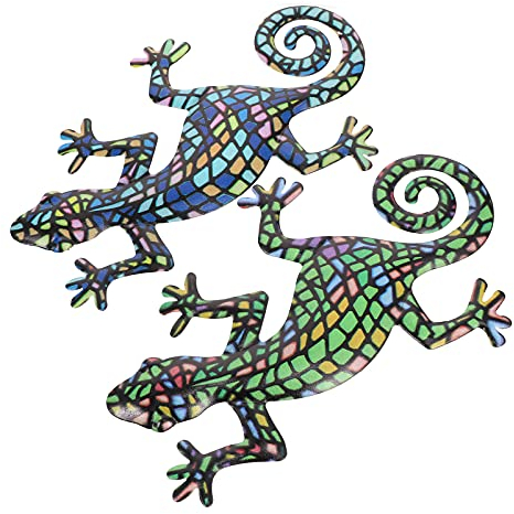 Yardwe 2Er Set Gecko Wanddeko Metall – Asiatische Eidechsen Skulptur FüR Garten, Terrasse, Zaun, Veranda Und Zuhause – Einfach AufzuhäNgen