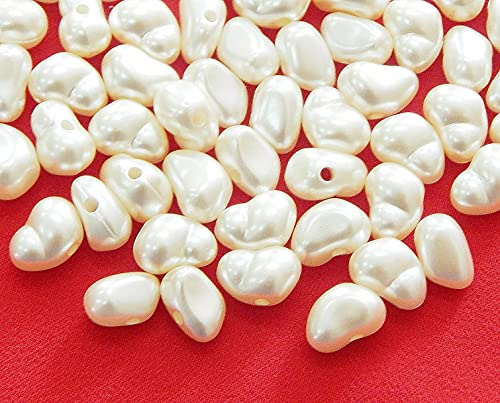 Wachsperlen, Zuchtperlen Imitat 10x6mm Creme Krem 200stk. Reiskorn Kunststoff Acryl Perlen, Tischdeko, Hochzeit, Streudeko Perlmutt
