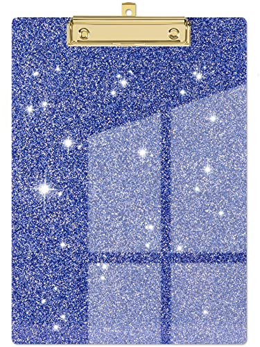 Piasoenc Acryl Klemmbretter, Mode Glitter Klemmbrett, Standard Letter Größe Klemmbrett, A4 Größe 12,5 x 9, Cute Konfetti Klemmbretter für Frauen, Rose Gold Desk Bürobedarf und Zubehör