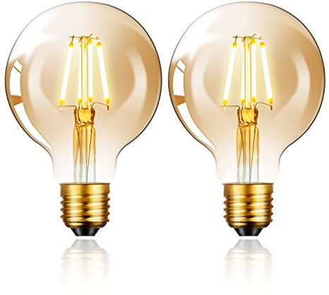 Sarveeta Edison Vintage Glühbirne E27,G80 Retro LED Filament Lampe 4W,470LM,2800K Warmweiß,2 Stück