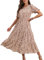 GRECERELLE Womens Summer Midi Dress Floral Print Boho Dress Ruffle Puff Sleeve High Waist A-Line Casual Boho Cocktail Holiday Beach Long Dress for Ladies (LD Apricot, S)