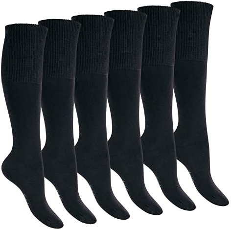 Footstar Damen & Herren Gesundheits Kniestrümpfe (6 Paar) Nahtfreie Diabetiker Strümpfe