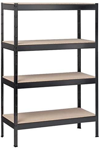SCHULTE Regalwelt Schwerlastregal mit 4 Holzböden, 180x100x40 cm (HxBxT), Traglast pro Ebene ca. 150 Kg, schwarz-Struktur, Lagerregal, Kellerregal, Werkstattregal, Steckregal