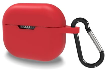 Geekria Silicone Case Cover Compatible with JBL Tune 130NC TWS True Wireless Earbuds, Earphones Skin Cover, Protective Carrying Case with Keychain Hook, Charging Port Accessible (Red)