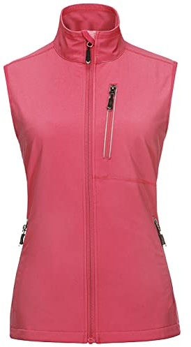 33,000ft Damen Leichte Laufweste Outdoor Softshell Weste Frau Ärmellose Jacke Winddichte Wasserdichte Atmungsaktive Vest Gilet für Laufen Golf Wandern Rosa 2XL